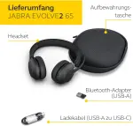 Jabra Evolve2 65 Wireless PC Headset - Noise Cancelling Microsoft Teams Certified Stereo Headphones With Long-Lasting Battery - USB-A Bluetooth Adapter - Black