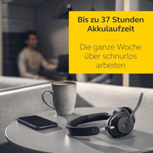 Jabra Evolve2 65 Wireless PC Headset - Noise Cancelling Microsoft Teams Certified Stereo Headphones With Long-Lasting Battery - USB-A Bluetooth Adapter - Black