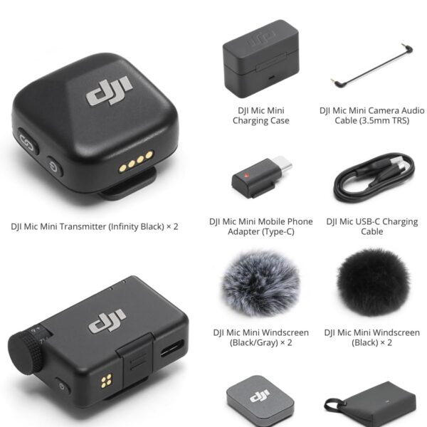 DJI Mic Mini (2TX+1RX+Charging Case), Detail-Rich Audio, 48h Use, Noise Cancelling, Automatic Limiting, Wireless Mic for Camera/iPhone/Android, Vlog, UAE Version, DJI Official Warranty Support
