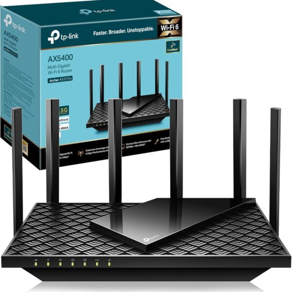 TP-Link AX5400 Mbps Multi-Gigabit Wi-Fi 6 Router, OneMesh™ /VPN Supported, USB 3.0 Port, 1 GHz Dual-Core CPU, TP-Link HomeShield, Ideal for Gaming Xbox/PS4/8K Steam, Plug and Play (Archer AX72 Pro)
