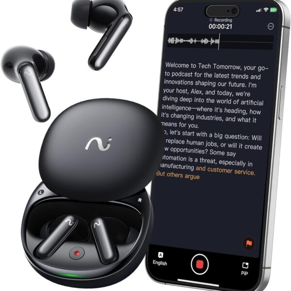 VIAIM RecDot AI Earbuds - AI Meeting Assistant with Real-Time Transcription & Translation (16 Languages), FlashRecord, 48dB ANC, To-Do Lists & Summaries - Black