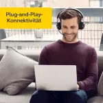 Jabra Evolve2 65 Wireless PC Headset - Noise Cancelling Microsoft Teams Certified Stereo Headphones With Long-Lasting Battery - USB-A Bluetooth Adapter - Black