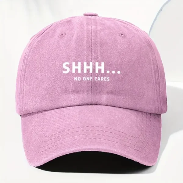 قبعة بيسبول نسائية وردية مغسولة مطرزة “Shhh… No One Cares”، قبعة خفيفة قابلة للتعديل
