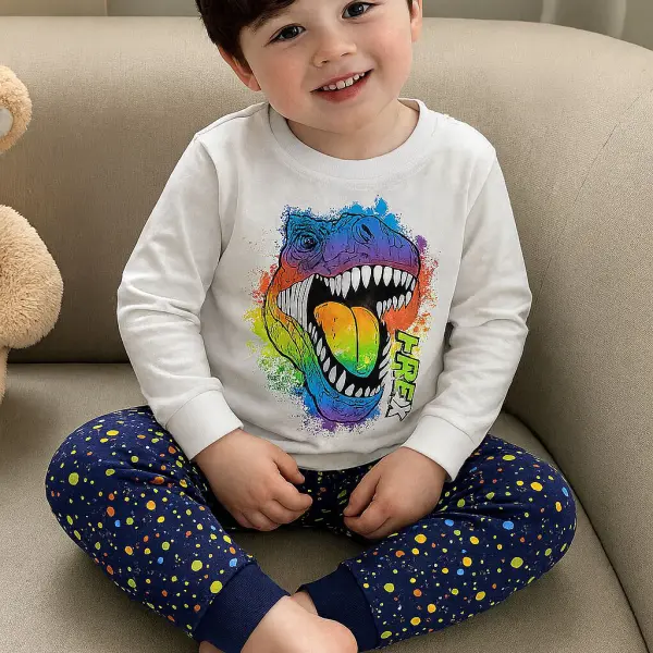 بيجامة أولاد قطنية بطبعة ديناصور T-REX ملونة
