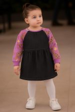 فستان بناتي من قطعتين متصلتين بتصميم جينز داكن