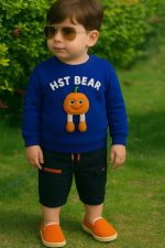 سويتشيرت أولادي كاجوال عصري أزرق وكحلي بنقشة ثلاثية الأبعاد "HST BEAR"، سويتشيرت أطفال أنيق