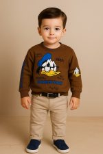 سويتشيرت أولادي كاجوال مطبوع Donald Duck، سويتشيرت بني قطن مريح