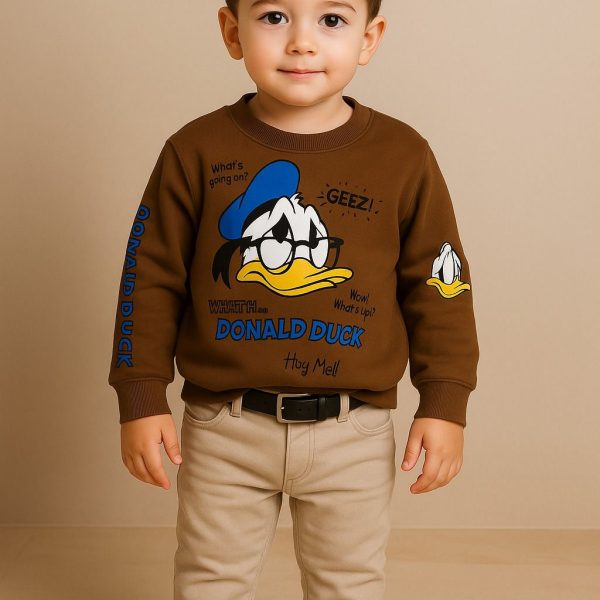 سويتشيرت أولادي كاجوال مطبوع Donald Duck، سويتشيرت بني قطن مريح