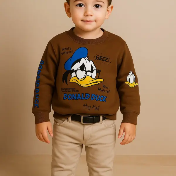 سويتشيرت أولادي كاجوال مطبوع Donald Duck، سويتشيرت بني قطن مريح