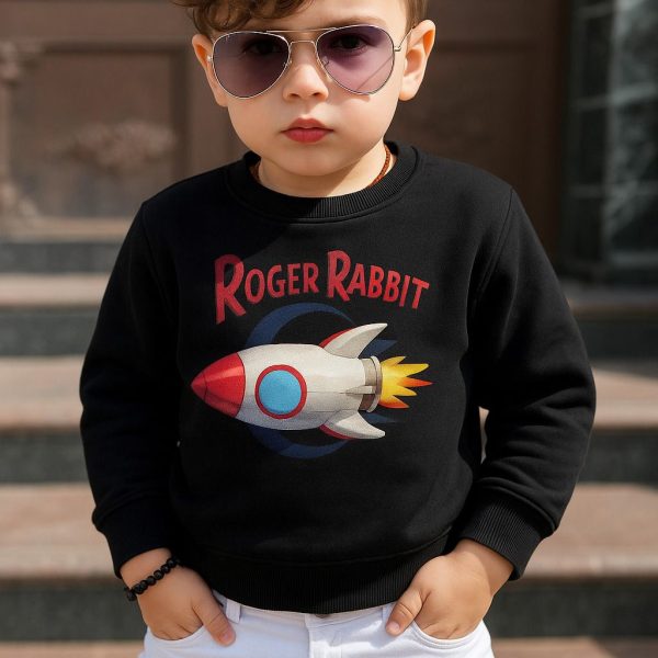 سويت شيرت أولادي أسود مطبوع ROGER RABBIT بصاروخ فضائي