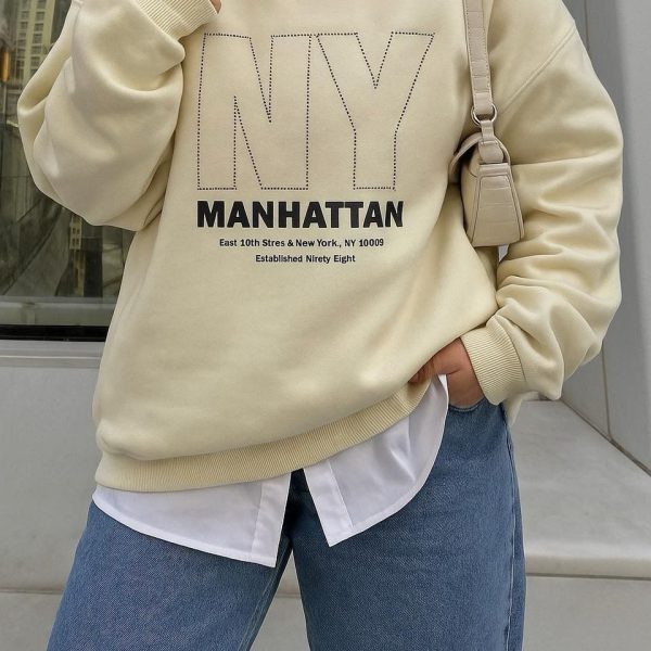 سويت شيرت نسائي أوفر سايز NY MANHATTAN أوف وايت