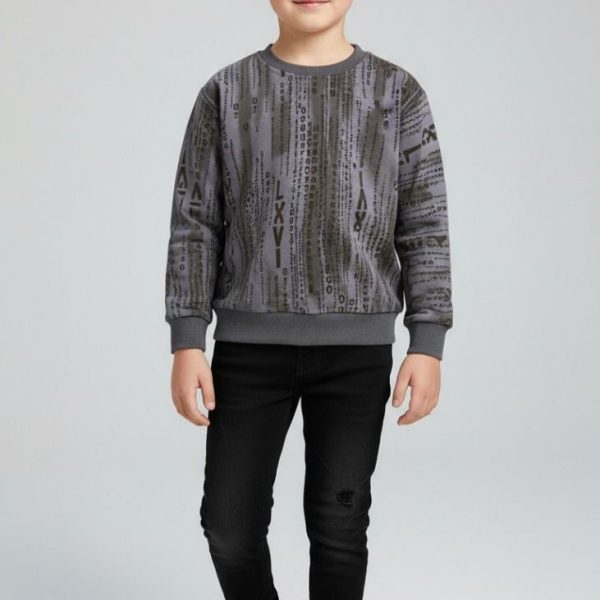 سويتشيرت أولادي رمادي مطبوع، تصميم عصري وأنيق