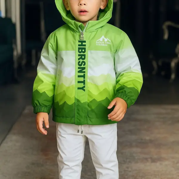 جاكيت شتوي بتدرجات الأخضر والأبيض مع قبعة وطباعة MOUN TAHI