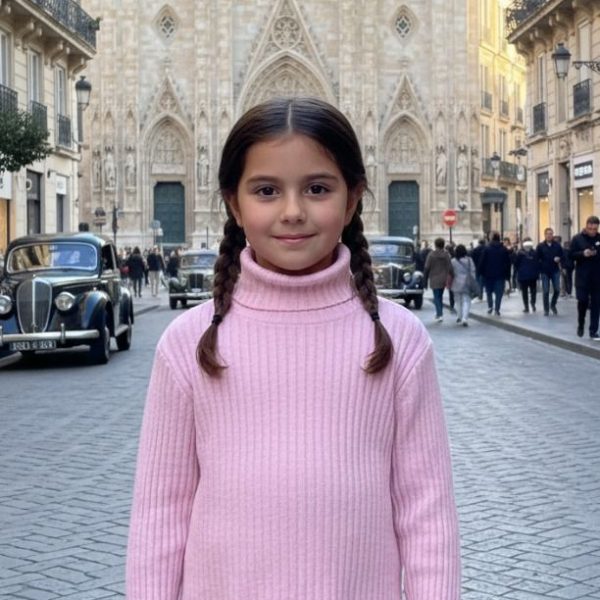 طقم بناتي شتوي تريكو وردي فاتح من قطعتين