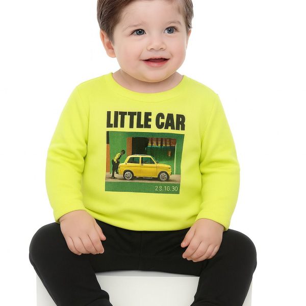 سويت شيرت أولادي أصفر فسفوري بطبعة LITTLE CAR