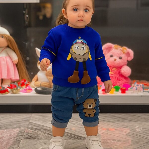 سويت شيرت بناتي مطبوع بشخصية كرتونية، تصميم مرح