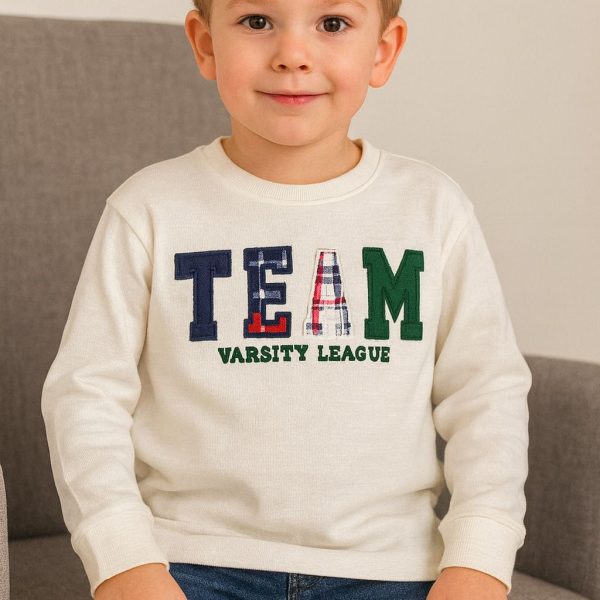 سويت شيرت أولادي أبيض بطبعة "TEAM"