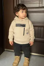 هودي أطفال شتوي بيج بسحاب جانبي وطباعة أنيقة