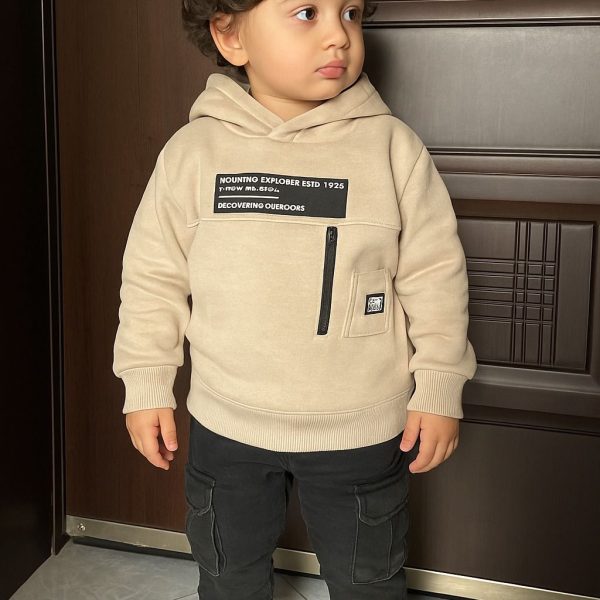 هودي أطفال شتوي بيج بسحاب جانبي وطباعة أنيقة