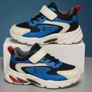 سنيكرز أطفال أزرق بفيلكرو، حذاء رياضي مريح وخفيف عالي الجودة، نعل مانع للانزلاق يوفر أمانًا أثناء النشاط اليومي 1 WhatsApp Image 2025 10 25 at 12.32.56 PM