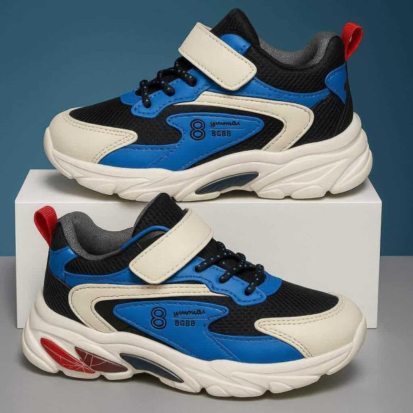 سنيكرز أطفال أزرق بفيلكرو، حذاء رياضي مريح وخفيف عالي الجودة