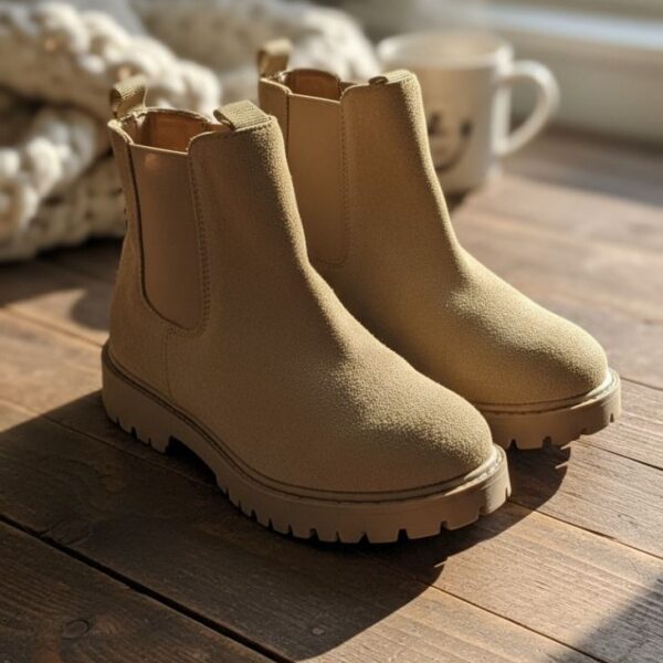 بوت أطفال بيج بتصميم تشيلسي أنيق، خامة قماشية مطفية ونعل مضاد للانزلاق