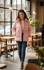 معطف شتوي نسائي مبطن بقبعة، تصميم أنيق ودافئ بلون وردي وأسود مقاوم للبرد، مثالي للإطلالات الكاجوال أو التنقل اليومي في الشتاء 2 WhatsApp Image 2025 10 29 at 10.18.08 AM 2