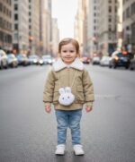جاكيت بناتي بيج بياقة فرو بيضاء وسلسلة أرنب