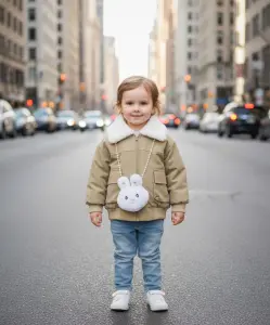 جاكيت بناتي بيج بياقة فرو بيضاء وسلسلة أرنب، تصميم شتوي أنيق ودافئ بلمسة طفولية جذابة 1 WhatsApp Image 2025 10 29 at 11.47.22 AM 1