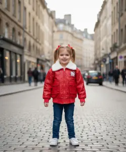 جاكيت أطفال أحمر من الجلد الصناعي بياقة فرو وشعار Hello Kitty، تصميم شتوي عصري ودافئ 1 WhatsApp Image 2025 10 29 at 11.47.22 AM 3