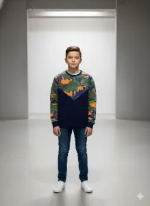 سويتشيرت أطفال كحلي بنقشة كامو برتقالي وأخضر، ملابس رياضية بطابع عسكري عصري 1 WhatsApp Image 2025 11 25 at 2.08.46 PM 1