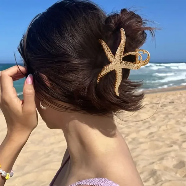 مشبك شعر نسائي ذهبي، تصميم نجمة ثلاثية الأبعاد أنيق ومتين