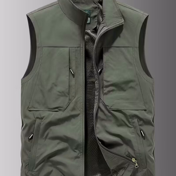 سترة صيد رجالية بدون أكمام متعددة الجيوب، تصميم خارجي متين للرحلات