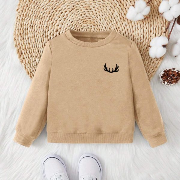 سويت شيرت أطفال بيج بطبعة قرون غزال، تصميم عصري وأنيق للخريف والشتاء