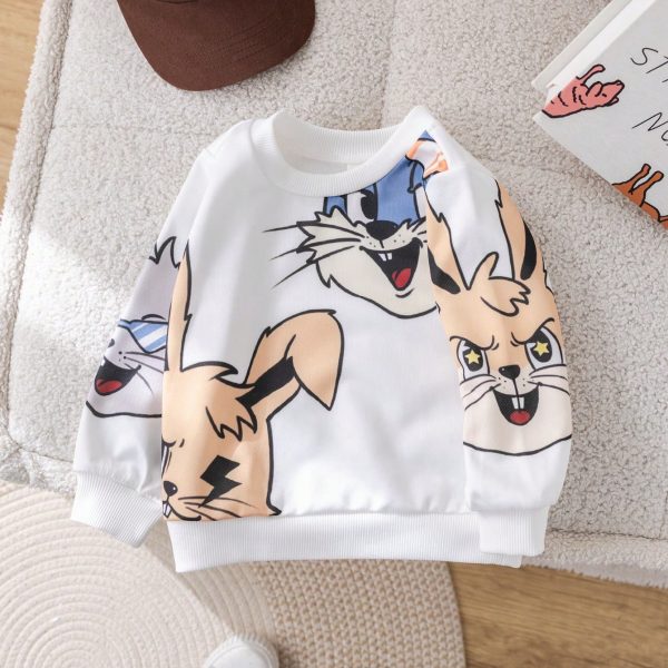 سويتشيرت أطفال أبيض مطبوع بشخصيات كرتونية
