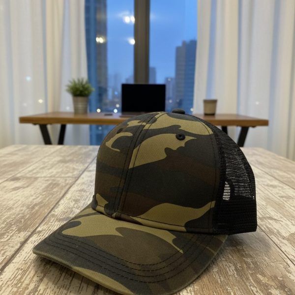قبعة تروكر شبكية مموهة - تصميم عسكري كلاسيكي (Military Camo)