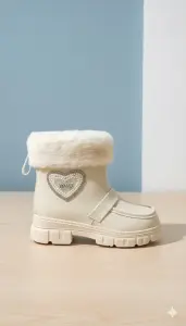 بوت شتوي بناتي مبطن بالفرو أوف وايت، تصميم أنيق بنعل مضاد للانزلاق 1 Gemini Generated Image 511ee8511ee8511e