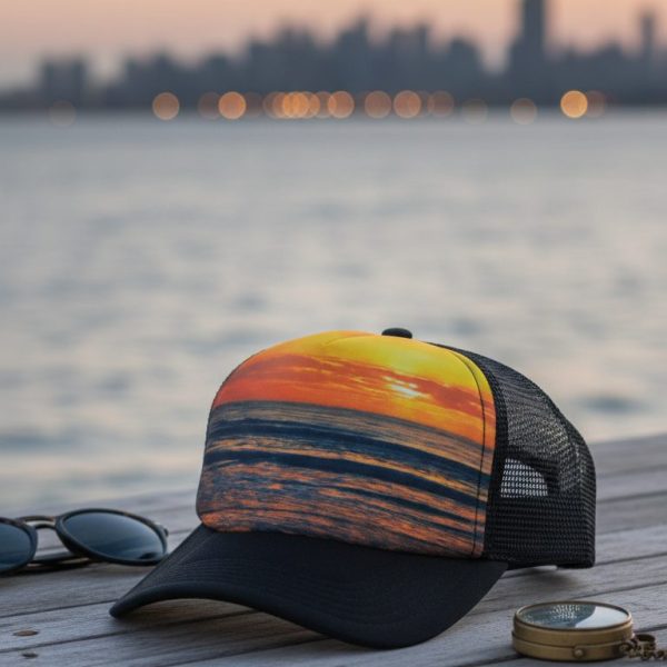 قبعة تروكر شبكية بطبعة الغروب - ستايل شاطئي ومغامرات (Sunset Seascape)