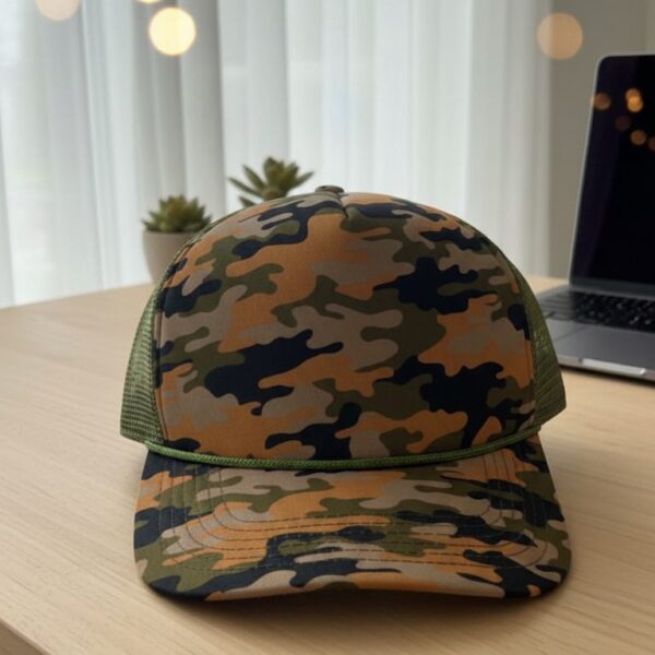 قبعة تروكر مموهة (Camo Trucker Hat) بألوان الخريف - شبكة خضراء