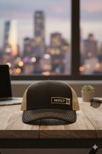 قبعة تروكر شبكية بتصميم HOLT CAT - لون أسود وشبكة بيج كلاسيكية