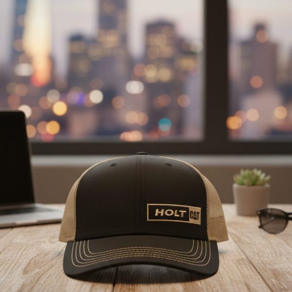 قبعة تروكر شبكية بتصميم HOLT CAT - لون أسود وشبكة بيج كلاسيكية