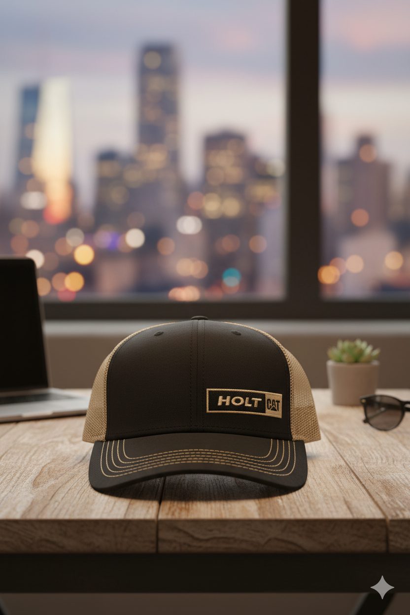 قبعة تروكر شبكية بتصميم HOLT CAT - لون أسود وشبكة بيج كلاسيكية قبعة تروكر شبكية بتصميم HOLT CAT - لون أسود وشبكة بيج كلاسيكية