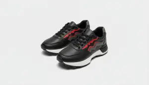 حذاء رياضي نسائي أسود بتفاصيل حمراء، شوز مريح بتصميم عصري للمشي والاستخدام اليومي 1 WhatsApp Image 2025 11 01 at 12.13.47 PM 2