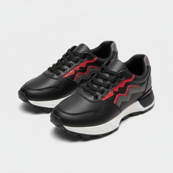 حذاء رياضي نسائي أسود بتفاصيل حمراء، شوز مريح بتصميم عصري