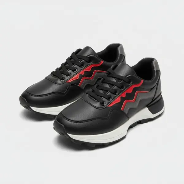 حذاء رياضي نسائي أسود بتفاصيل حمراء، شوز مريح بتصميم عصري