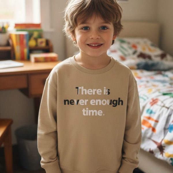 سويت شيرت أطفال بيج بعبارة مطبوعة، تصميم قطني مريح مناسب للبنين