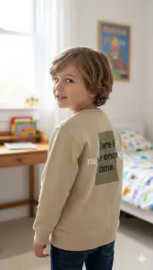 سويت شيرت أطفال بيج بعبارة مطبوعة، تصميم قطني مريح مناسب للبنين، مناسب للأجواء المعتدلة والباردة 2 WhatsApp Image 2025 11 01 at 12.13.47 PM 4