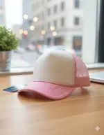 قبعة تروكر شبكية ناعمة - وردي فاتح (Baby Pink) وأبيض كلاسيكي