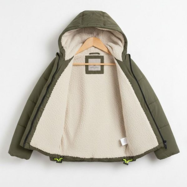 جاكيت أطفال زيتي، جاكيت أطفال، جاكيت شتوي، جاكيت فرو، جاكيت مبطن، جاكيت زيتي، جاكيت ضد البرد، ملابس أطفال شتوية، جاكيت بقبعة، أزياء أطفال، جاكيت مقاوم للرطوبة