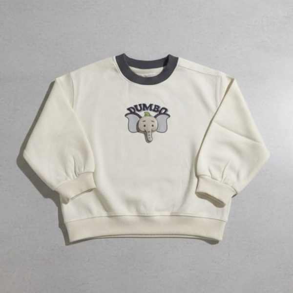 سويتشيرت أطفال كريمي قطني بطبعة كرتونية، تصميم مريح ودافئ مثالي للأيام الباردة